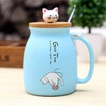 DUKAILIN Espresso Cups 450Ml Ceramic Cat Cup Coffee Milk Tea Cup with Lid and Spoon Breakfast Cup Drink