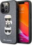 Genuine Karl Lagerfeld Saffiano K&C Heads Cover for iPhone 12 and 12 Pro Silver