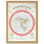 1892 World Time Calculator Flat Earth Map Gleason A4 Artwork Framed Wall Art Print