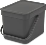 Brabantia Sort  Go Kitchen Recycling Bin 6L  Grey Stackable Waste Organiser with