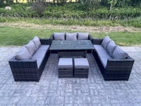 Outdoor Wicker Garden Furniture Rattan Lounge Sofa Set Patio Rectangular Dining Table 2 Stool