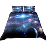 Ideko - Parure de lit 200x200cm 2 personnes 3D Galaxy planètes ciel d'étoiles 3 pieces 1 housse de couette avec 2 taies d'oreiller 63x63cm