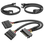 KabelDirekt – 30cm 15-pin SATA to 2 x 15-pin SATA power cable + 60cm 7-pin SATA 3 data cable 6 Gbit/s 90° angled + 60cm 7-pin SATA 3 data cable 6 Gbit/s