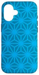 Coque pour iPhone 16 Teal Blue Cubes Hexagons Triangles Box Mesh Pattern