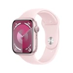 Apple Watch Series 9 [GPS 45mm] Smartwatch with Pink Aluminum Case with Light Pink Sport Band S/M. Fitness Tracker, Blood Oxygen & ECG Apps, Always-On Retina Display, Water Resistant