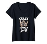 Womens Crazy Donkey Lady Quote Funny Donkey Lover Farm Animal V-Neck T-Shirt