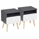 WOLTU Lot de 2 Tables de Chevet avec Tiroir et Compartiment Ouvert, Table de Nuit Table Basse avec Pieds en Bois de Pin, Design Moderne pour Chambre Salon, 40x33,5x50cm, Gris + Blanc, TSR58gr