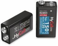 HyCell Pile Rechargeable NiMH 9V 180 mAh 8,4V (1 PCE) – Pile 6LR61 Rechargeable pour Lampes Torches, Jouets électroniques, Station météo, etc. – Accumulateur de qualité supérieure