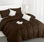 Utopia Bedding Housse de Couette 200x200 cm avec 2 Taies d'oreiller 50x75 cm (Marron) - Parure de Lit 200 x 200 cm - Ensembles de Housses de Couette en Microfibre brossée Douce