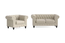 Chesterfield Lyx Sofagruppe 2-seter+Lenestol - Beige sofagruppe