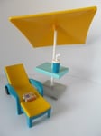 Playmobil Dollshouse/Holiday/Hotel extras: Parasol, table & lounger NEW