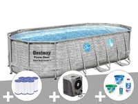 Kit piscine tubulaire ovale Bestway Power Steel SwimVista avec hublots 5,49 x 2,74 x 1,22 m + 6 cartouches de filtration + Kit de traitement au chlore + Pompe à chaleur