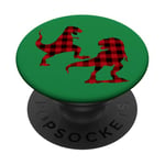 Pyjama de Noël assorti T-Rex Dinosaures à carreaux PopSockets PopGrip Adhésif