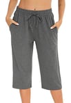 Vlazom Pantacourt de Pyjama Femme Bas de Pyjama été Court Leger Pantacourt Parfaits pour Le Sport ou Dormir，A Gris，S