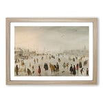 Big Box Art Winter Scene On The Ice Vol.1 by Hendrick Avercamp Framed Wall Art Picture Print Ready to Hang, Oak A2 (62 x 45 cm)