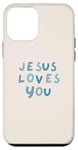 Coque pour iPhone 12 mini Jésus t'aime, jolie foi chrétienne bleue sur fond beige