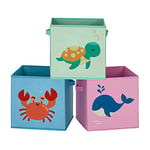 SONGMICS Boîtes de rangement pour enfants, lot de 3, Paniers à jouets, pliables, avec poignées, chambre d'enfant, salle de jeux, thème océan, 30 x 30 x 30 cm, Bleu, Vert et Rose RFB701Y03