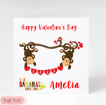 Personalised Cute Monkey Valentines Day Card Girlfriend Boyfriend Husband Wife