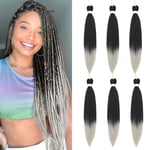 Braiding Hair Pre Stretched - 6 Packs Prestretched Braiding Hair 30 Inch Ombre Braiding Hair Itch Free 1B/Silver Yaki Synthetic Hair Extension for Braids (30 Inch(6Packs), 1B/Silver)