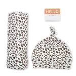 Lulujo Hello World Newborn Hat & Swaddle Set - Leopard