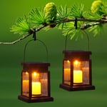 Prosperveil 2 Pack Solar Candle Lantern Lights LED Garden Outdoor Lamp Waterproof Flickering Flame Hanging Lanterns for Path Landscape Patio Yard Camping Tent Light