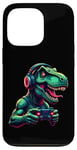 Coque pour iPhone 13 Pro Gaming Dinosaurs- Le T-rex joue aux jeux vidéo