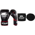 Venum Contender Gants de Boxe Mixte Enfant, Noir/Rouge, 6 oz & Venum Kontact Bandes de Boxe, Mixte Adulte, Noir, 2.5 m