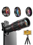 Apexel Camera Lens Kit,18x Monocular Telescope with Eyecup,0.63x Wide lens&15x Macro Lens,198¡ãFisheye Lens,Flexible Camera Tripod for iPhone and most Smartphone