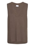 Viril Knit Rib V-Neck S/L Vest - Noos Vests Knitted Vests Khaki Green Vila