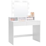 VASAGLE Coiffeuse, Miroir LED à Luminosité Réglable, Table de Maquillage avec Miroir, 2 Tiroirs et 3 Compartiments, Coin Beauté, Style Moderne, Blanc RDT114W01