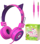 Ecouteurs Pour Enfants,Oreilles De Chat Mignon Ecouteurs Pour Enfants,Garçons/Filles Filaires,2-12 Ans Reglable Tout-Petits Ecouteurs,Pliable 3,5Mm Jack Casque Pour Ipad/Fire Tablet