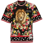 DOLCE & GABBANA x DJ KHALED Oversize T-Shirt Lion Flowers Print Black Red 11363