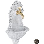 Fontaine mural style antique,robinet, Evier de jardin, fonte aluminium, HlP 40 x 24,5cm x 13 cm, blanc - Relaxdays