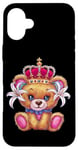 iPhone 16 Plus Kawaii teddy bear with crown and lilies Case