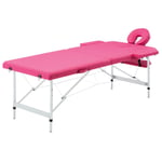 Hopfällbar massagebänk 2 sektioner aluminium rosa