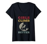 Womens Girls Climb Better Outdoor Adventure Moon Silhouette V-Neck T-Shirt