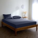 Mellanni Drap Housse 160 x 200 Bonnet 40 Cm - Doux, Résistant, Anti-Plis, Élastique Tout Autour - (160x200 cm, Bleu Marine)