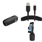 Belkin Premuim Car Bundle(USB-C Fast Car Charger 20W & USB-C to Lightning 1m charging cable & Car Cup Mount)