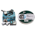 Makita DGA511RTJ 18 V / 5 Ah Cordless Angle Grinder 2 Batteries + Charger, Bleu/Argent, Size & Metabo - Boite métal de 10 Disques à tronçonner - Acier inoxydable - 125 x 1 mm (Import Allemagne)