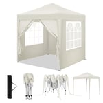 WOLTU Tonnelle de Jardin, Pergola, Barnum, Tonnelle Pliante 2x2m avec 4 Parois Latérales, Gazebo, Hauteur Réglable, Imperméable, Protection de UV, avec Sac de Transport, Beige