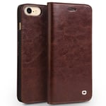 Qialino iPhone SE (2020) Leather Wallet Skal Brun