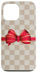 Coque pour iPhone 13 Pro Max Vanilla White Coffee Red Bow Checkered classic pattern