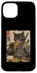 Coque pour iPhone 15 Plus Samurai Cat Loves Ramen Anime Drôle Anime Art Japonais Samouraï