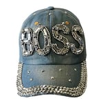 Popfizzy Bling Boss Baseball Cap for Women, Best Boss Gifts for Women, Rhinestone Boss Hat, Gifts for Boss Women, Boss (Light Denim), One Size