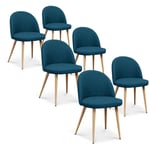 Intensedeco - Lot de 6 chaises scandinaves Cecilia tissu bleu canard