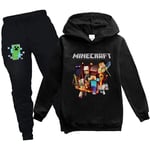 Barn Pojke Minecraft Träningsdräkt Hoodie Topp + Byxor Outfit Halloween Svart black 160cm