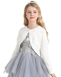 Adorel Gilet Boléro Tricoté Pull en Coton Cardigan Manche Longue Col Rond Fille Blanc Crème 4-5 Ans (Taille du Fabricant 110)