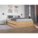 Vente-unique Lit coffre 140 x 190 cm - Coloris : Naturel et noir + Matelas - LUDARO