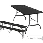 Ensemble Table et 2 Banc Pliante - Table de Jardin 8 Personnes - Ensemble Table et Banc Exterieur pour Jardin Terrasse et Balcon - Noir