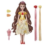 Disney Princess Hair Style Creations Belle Fashion Doll, Hair Styling Play Toy with Brush, Hair Clips, Hair Extensions and Removable Fashion